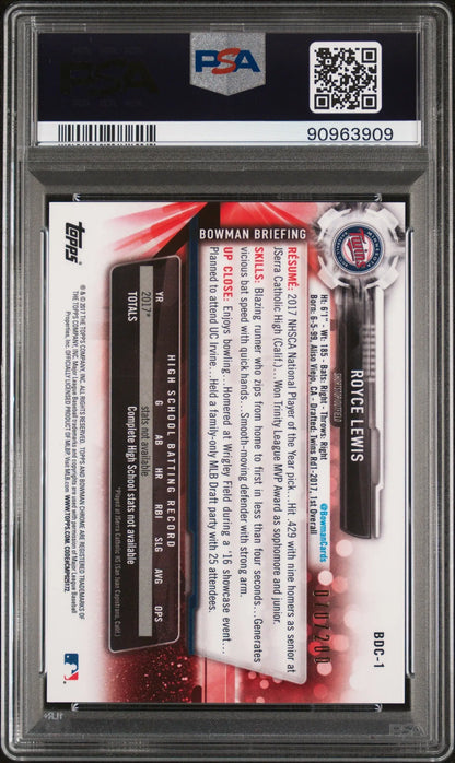 Graded Royce Lewis Bowman Chrome Draft 70th Refractor card PSA 10 Gem Mint