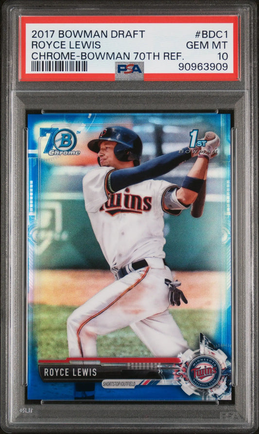 Graded 2017 Bowman Chrome Draft Royce Lewis 70th Refractor PSA 10 Gem Mint card