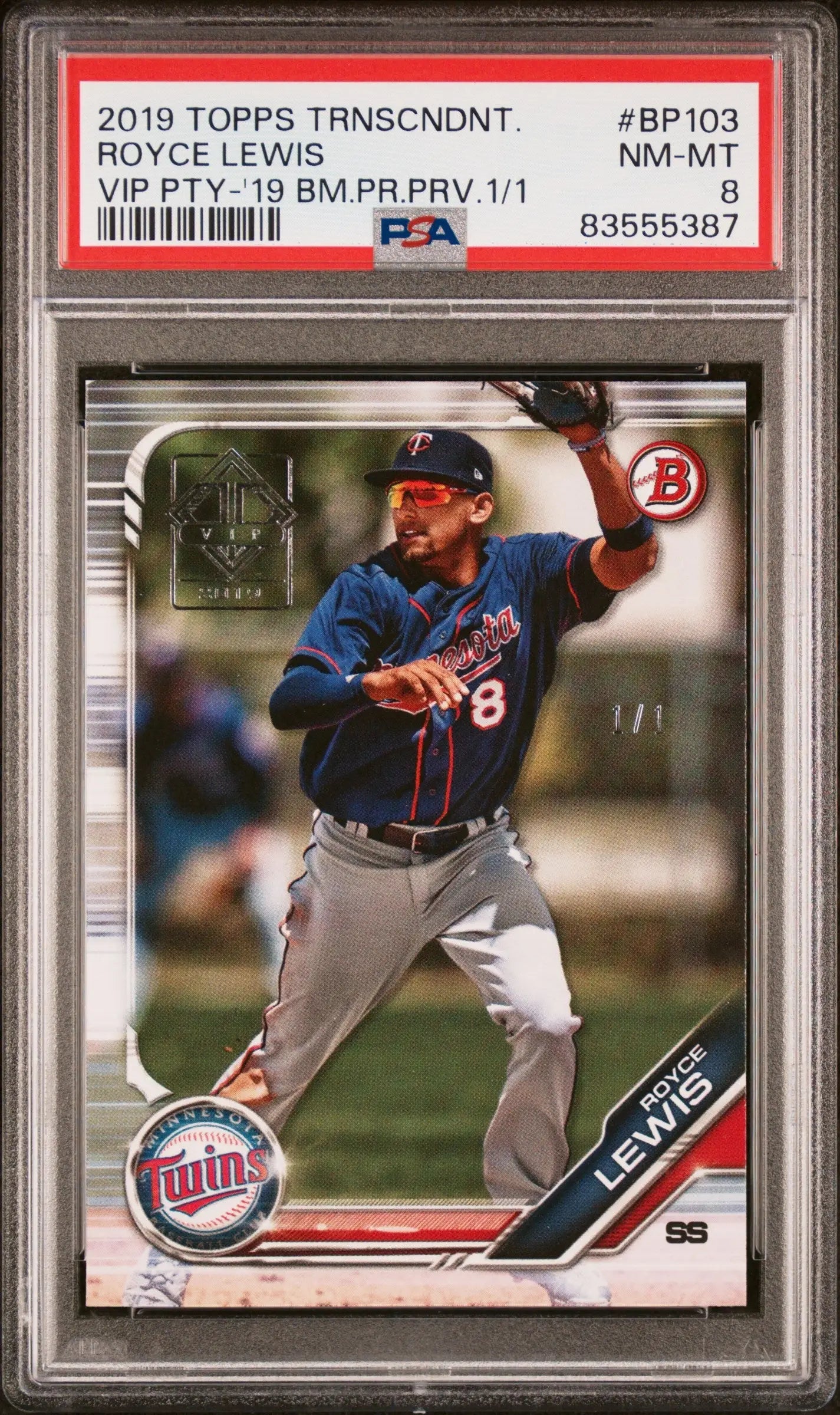 Graded 2019 Topps Transcendent VIP Bowman Royce Lewis baseball card PSA 8 NM-MINT