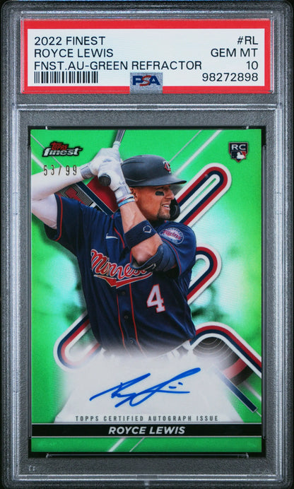 Royce Lewis 2022 Topps Finest Green Refractor Auto Rookie card PSA 10 Gem Mint