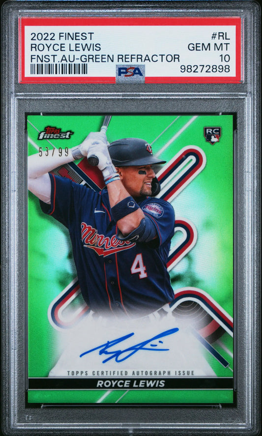 Royce Lewis 2022 Topps Finest Green Refractor Auto Rookie card PSA 10 Gem Mint