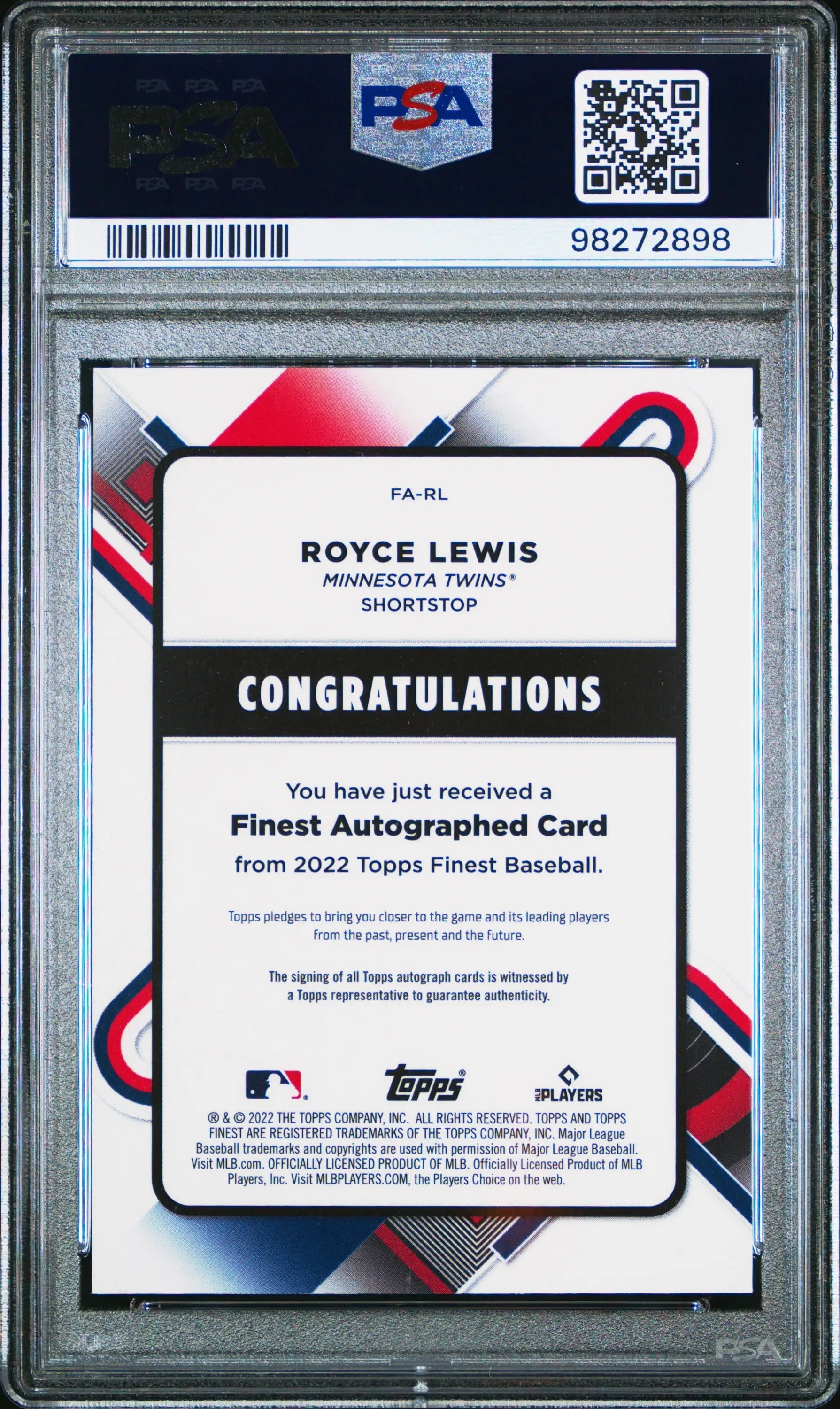 Graded Royce Lewis 2022 Topps Finest Green Refractor Auto Rookie PSA 10