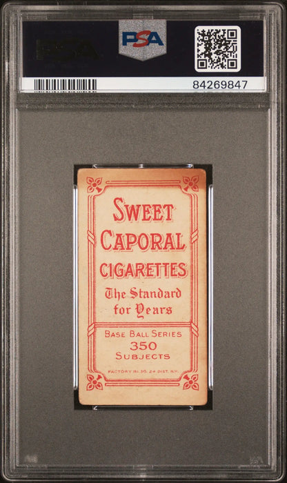PSA-graded Rube Kroh 1909-11 T206 Sweet Caporal cigarette trading card with red text