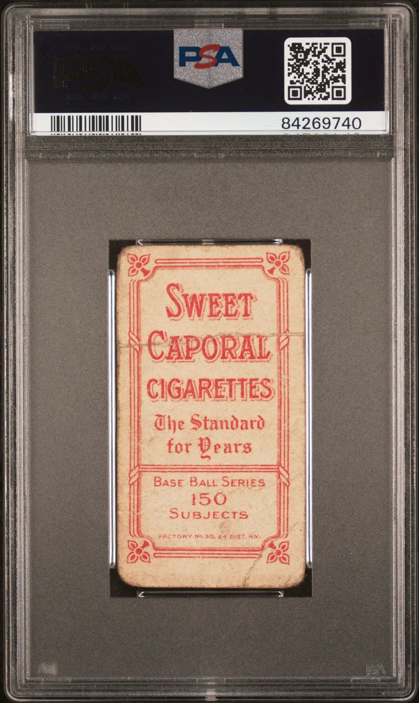 Vintage Rube Manning T206 Sweet Caporal cigarette pack graded in PSA holder