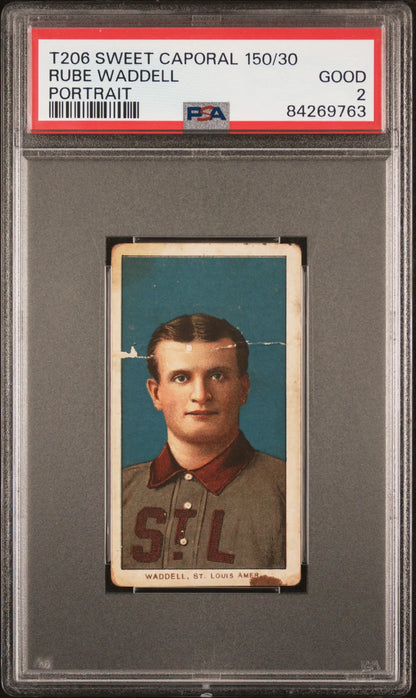 Rube Waddell 1909-11 T206 Sweet Caporal card in protective holder PSA 2 Good condition