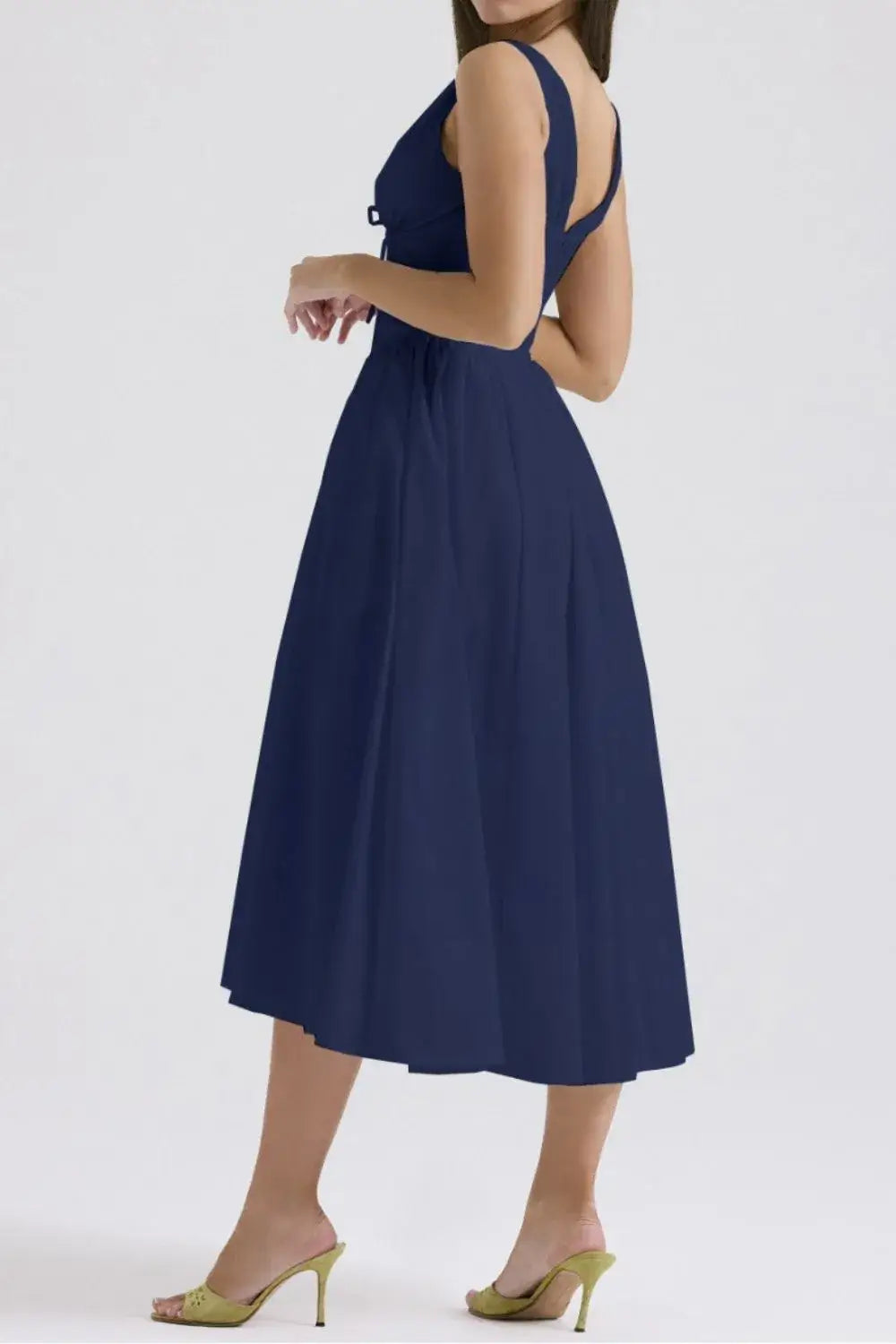 Ruched V-Neck Sleeveless Dress with Pockets - dress
