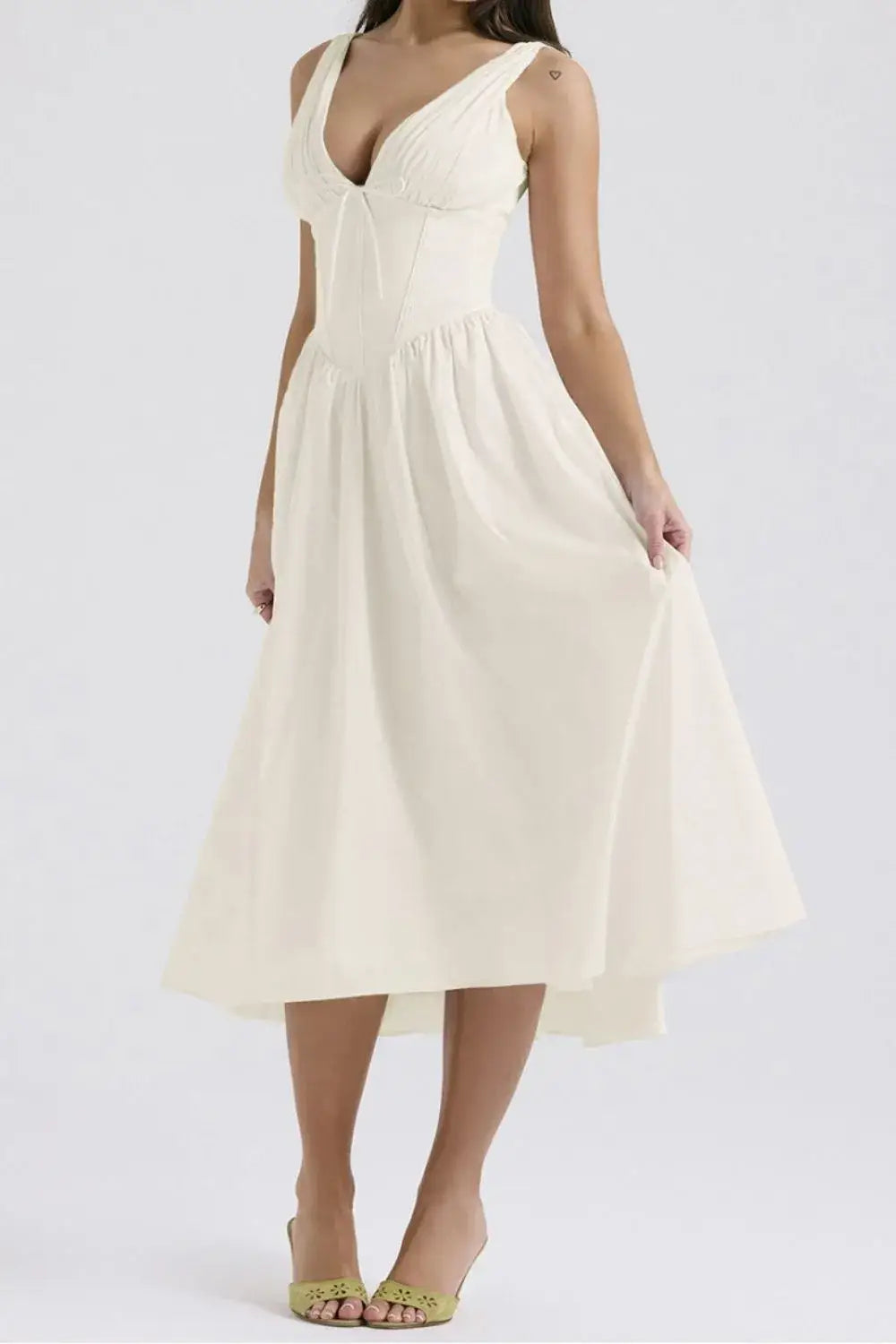 Ruched V-Neck Sleeveless Dress with Pockets - dress