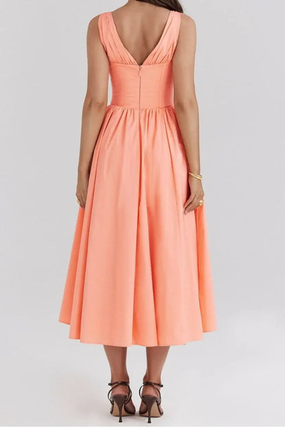 Ruched V-Neck Sleeveless Dress with Pockets - dress