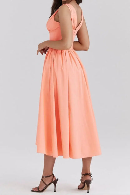 Ruched V-Neck Sleeveless Dress with Pockets - dress