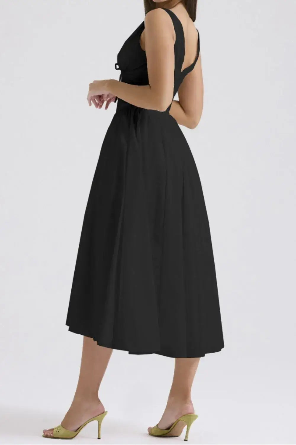 Ruched V-Neck Sleeveless Dress with Pockets - dress