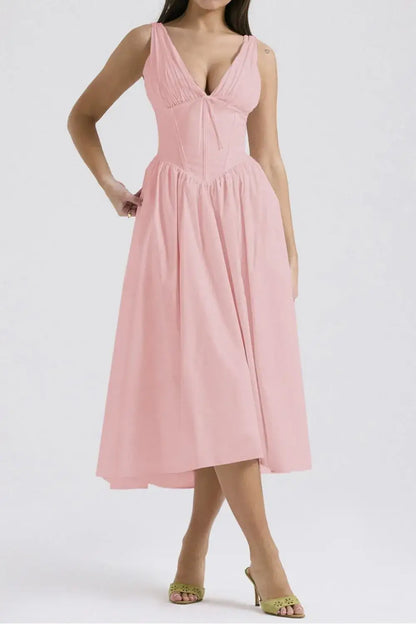Ruched V-Neck Sleeveless Dress with Pockets - Blush Pink / S - dress