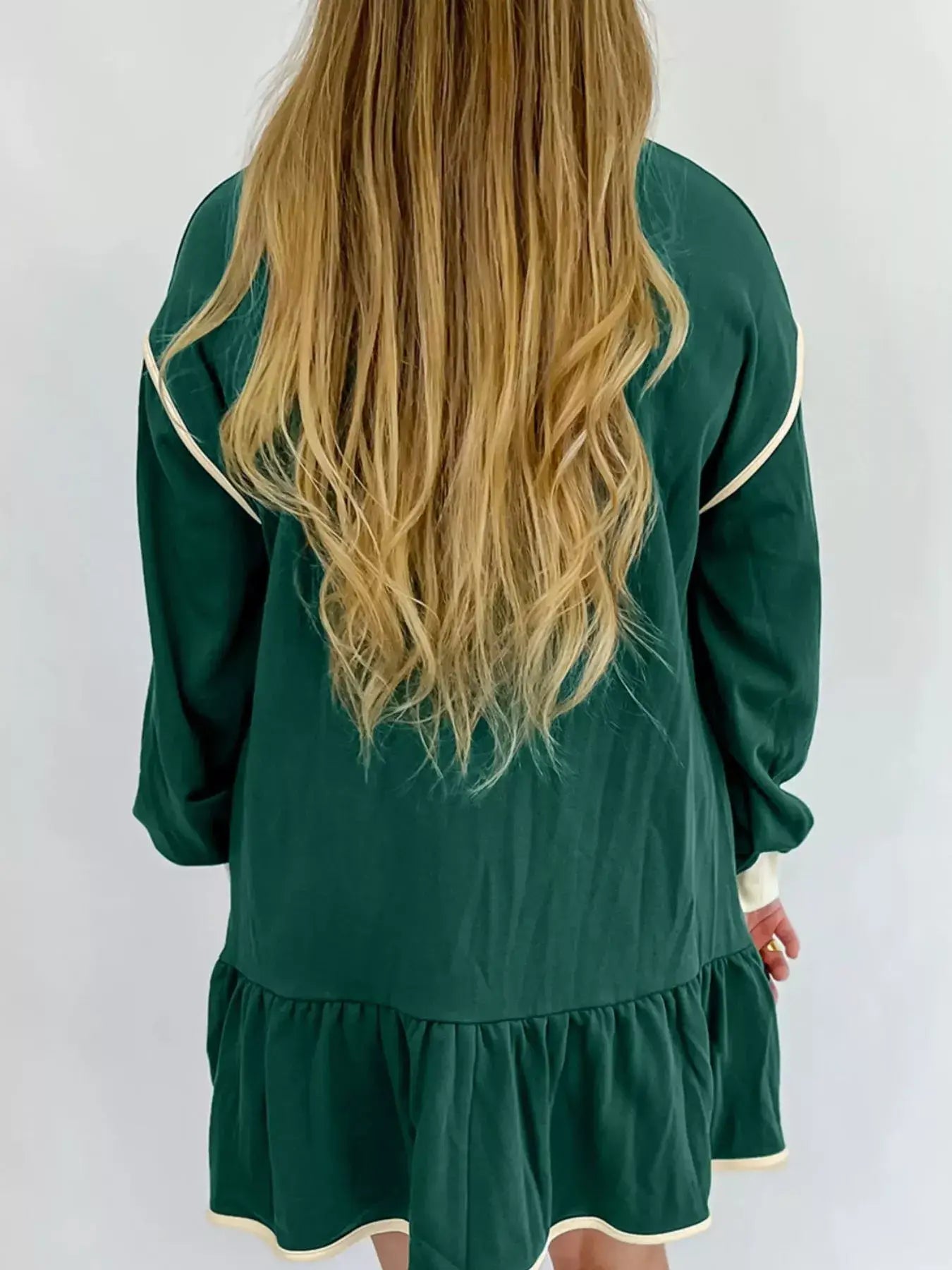 Ruffled Hem Dropped Shoulder Mini Dress - Mini Dress