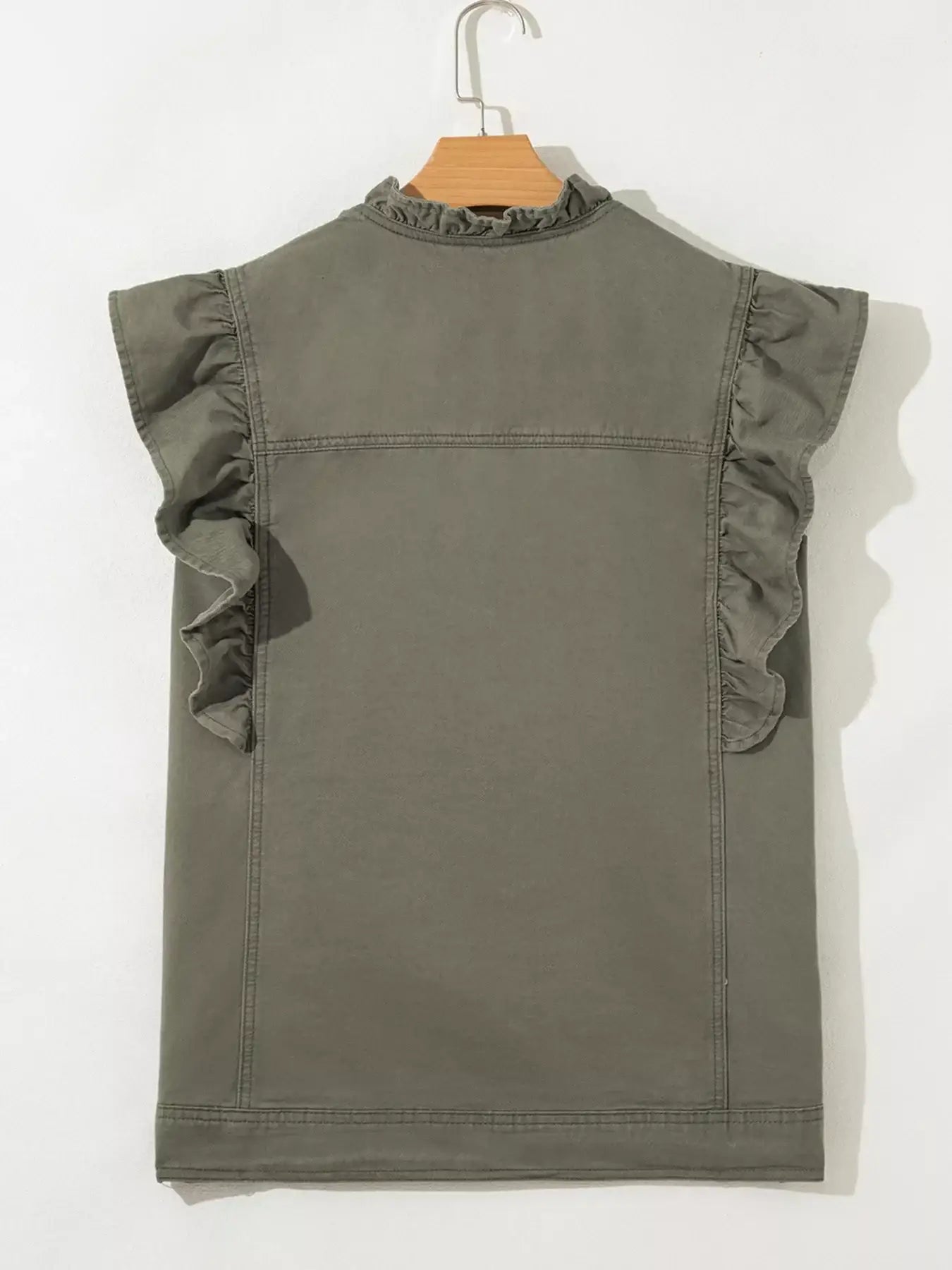 Ruffled Patchwork Denim Jacket Vest - Jacket Vest