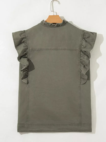 Ruffled Patchwork Denim Jacket Vest - Jacket Vest