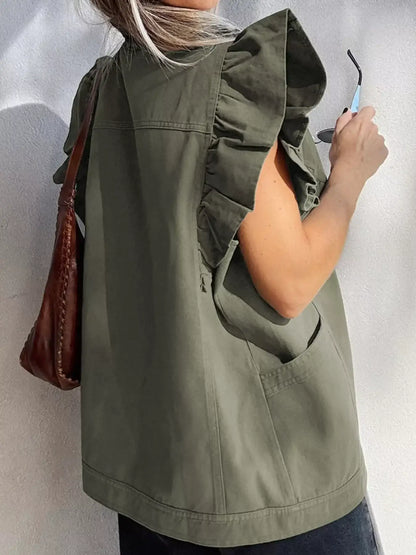 Ruffled Patchwork Denim Jacket Vest - Jacket Vest