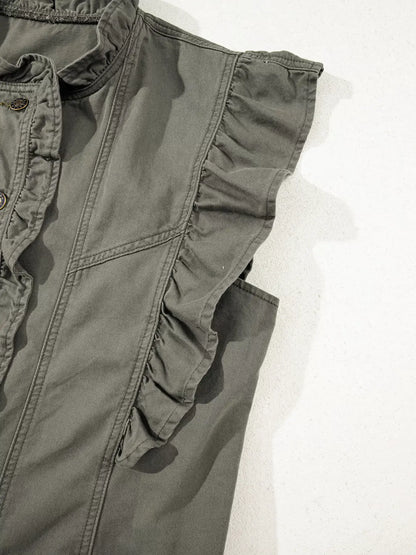 Ruffled Patchwork Denim Jacket Vest - Jacket Vest