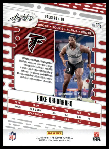 2024 Panini Absolute Ruke Orhorhoro rookie card Atlanta Falcons football memorabilia