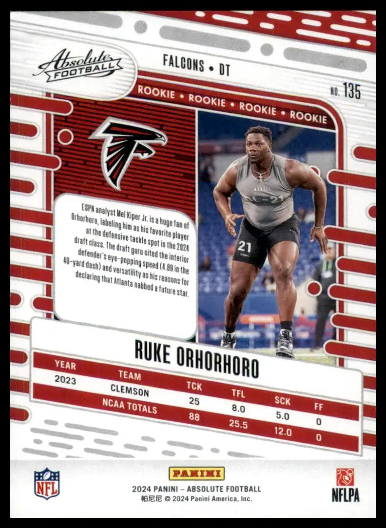 Ruke Orhorhoro Panini Absolute rookie card with college stats and Falcons potential