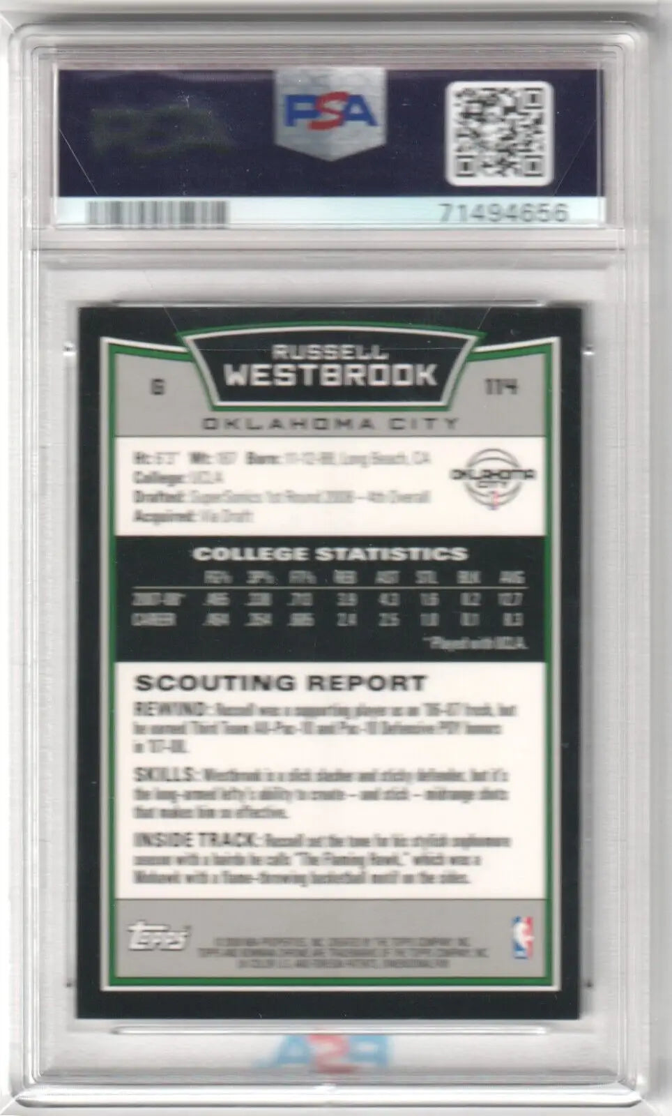 Graded Russell Westbrook basketball card from Columbia Hobby ebay store, perfect for collectors