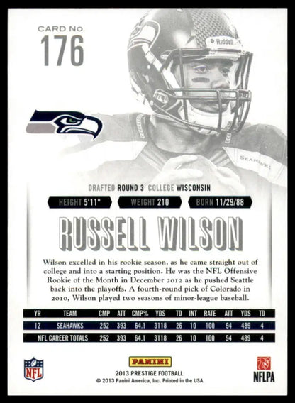 Panini Prestige Russell Wilson 2013 football trading card Seattle Seahawks