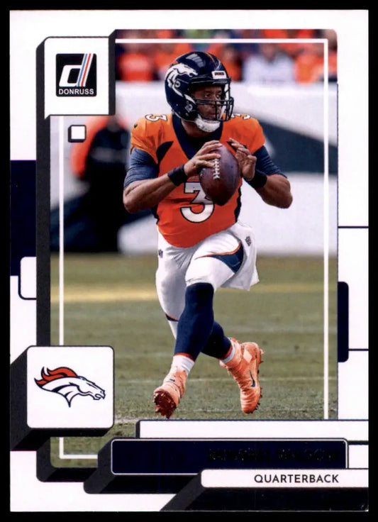 Football trading card featuring Russell Wilson from the 2022 Donruss Denver Broncos set