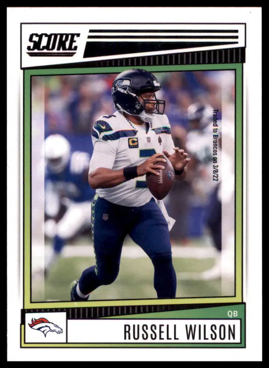 Russell Wilson football card from 2022 Score series showcasing Denver Broncos player