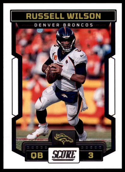 Russell Wilson football card from 2023 Score series featuring Denver Broncos player