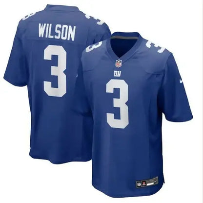 Two blue New York Giants Nike game jerseys with Wilson and number 3 on back