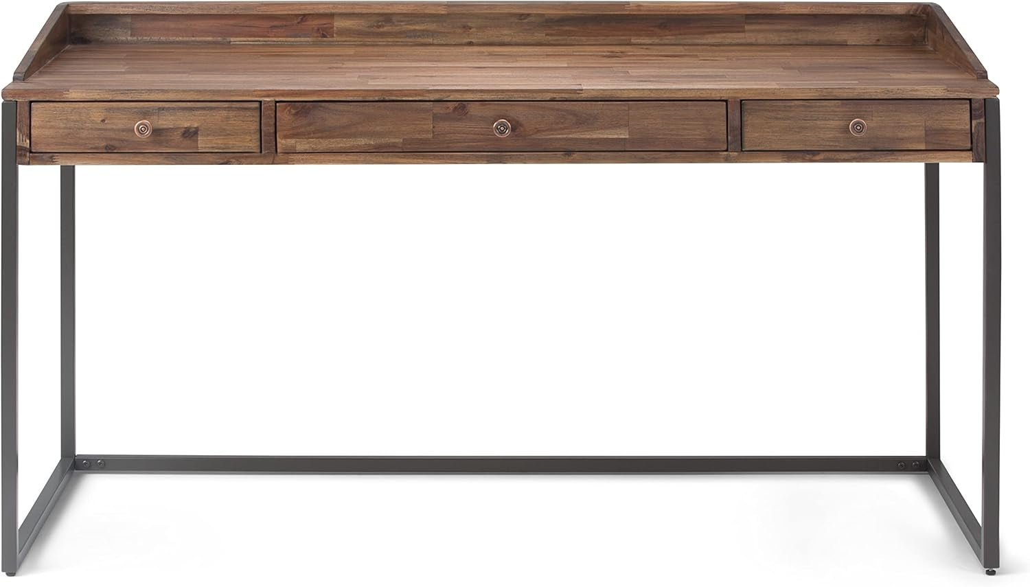 Rustic Acacia Wood and Metal Writing Desk with Drawers-4