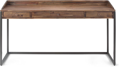 Rustic Acacia Wood and Metal Writing Desk with Drawers-4