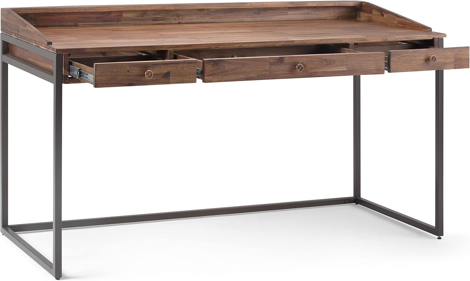 Rustic Acacia Wood and Metal Writing Desk with Drawers-3