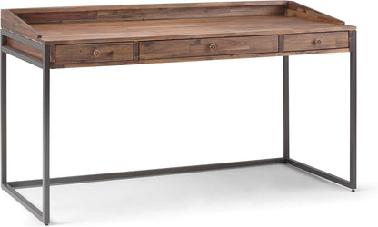 Rustic Acacia Wood and Metal Writing Desk with Drawers-0