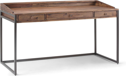 Rustic Acacia Wood and Metal Writing Desk with Drawers-0