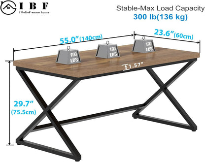 Rustic Computer Desk, Modern Metal Home Office Desk, Farmhouse Work Study Writing Desk in Bedroom, Minimalist Wood Laptop Executive Workstation Computer PC Gaming Table, Rustic Oak, 55 In-1