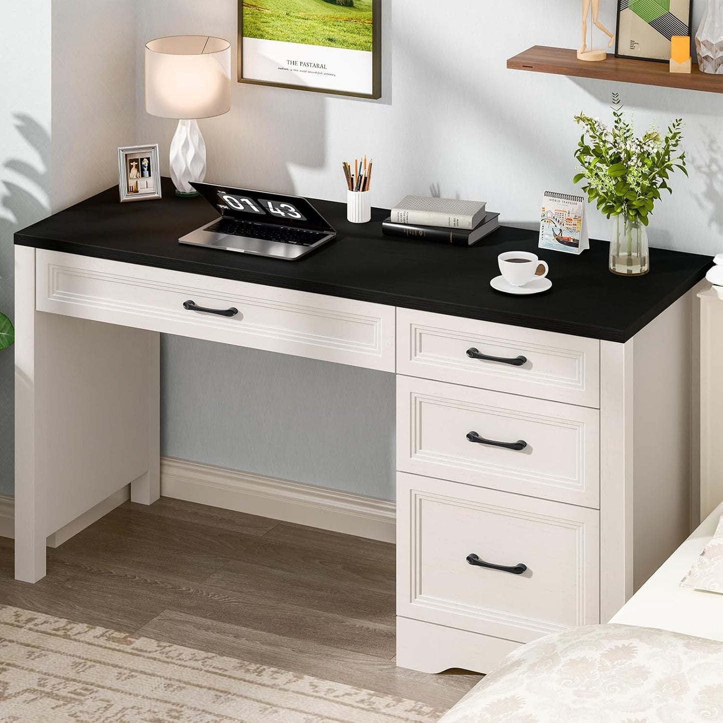 Rustic Farmhouse Executive Desk with Ample Storage Drawers-2