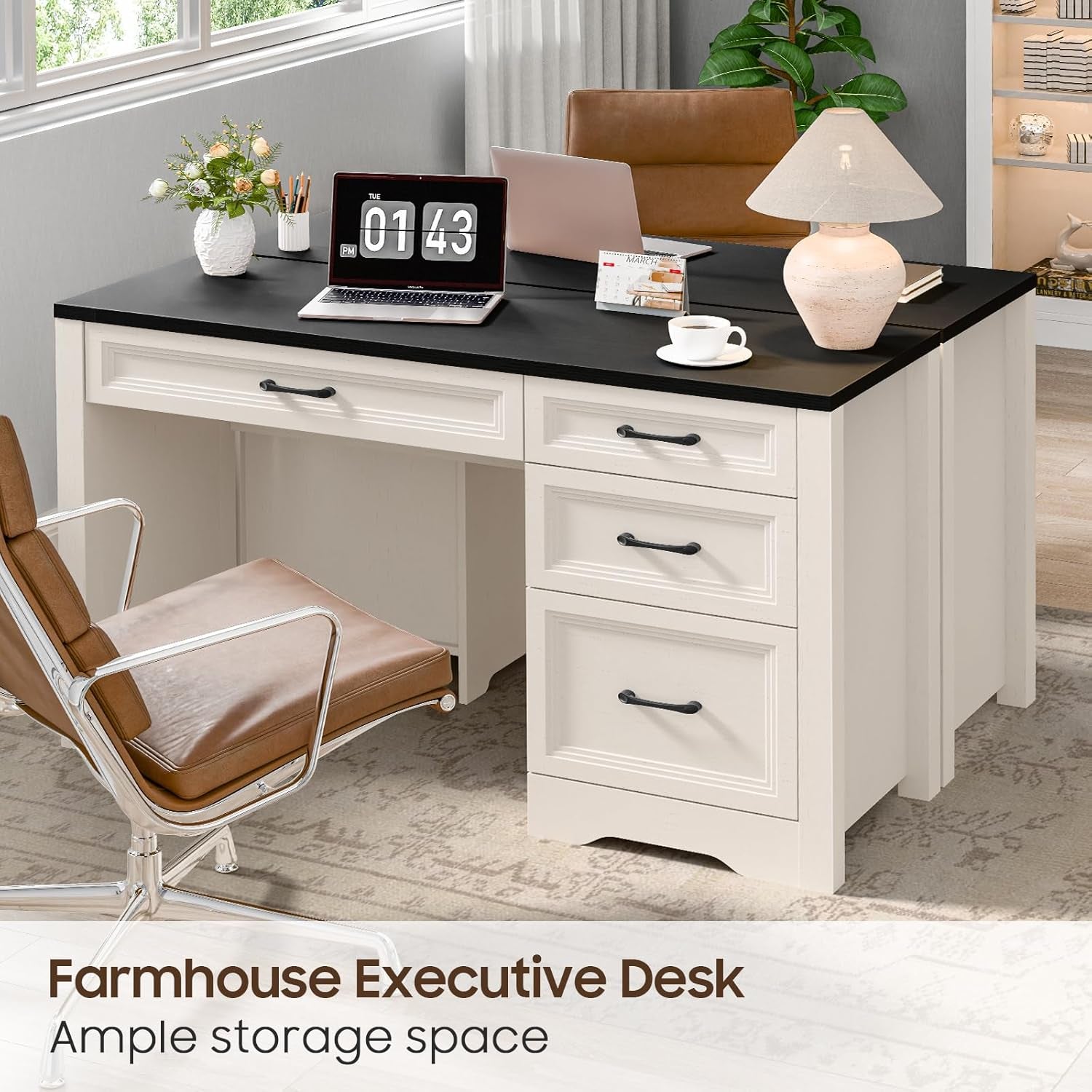 Rustic Farmhouse Executive Desk with Ample Storage Drawers-4