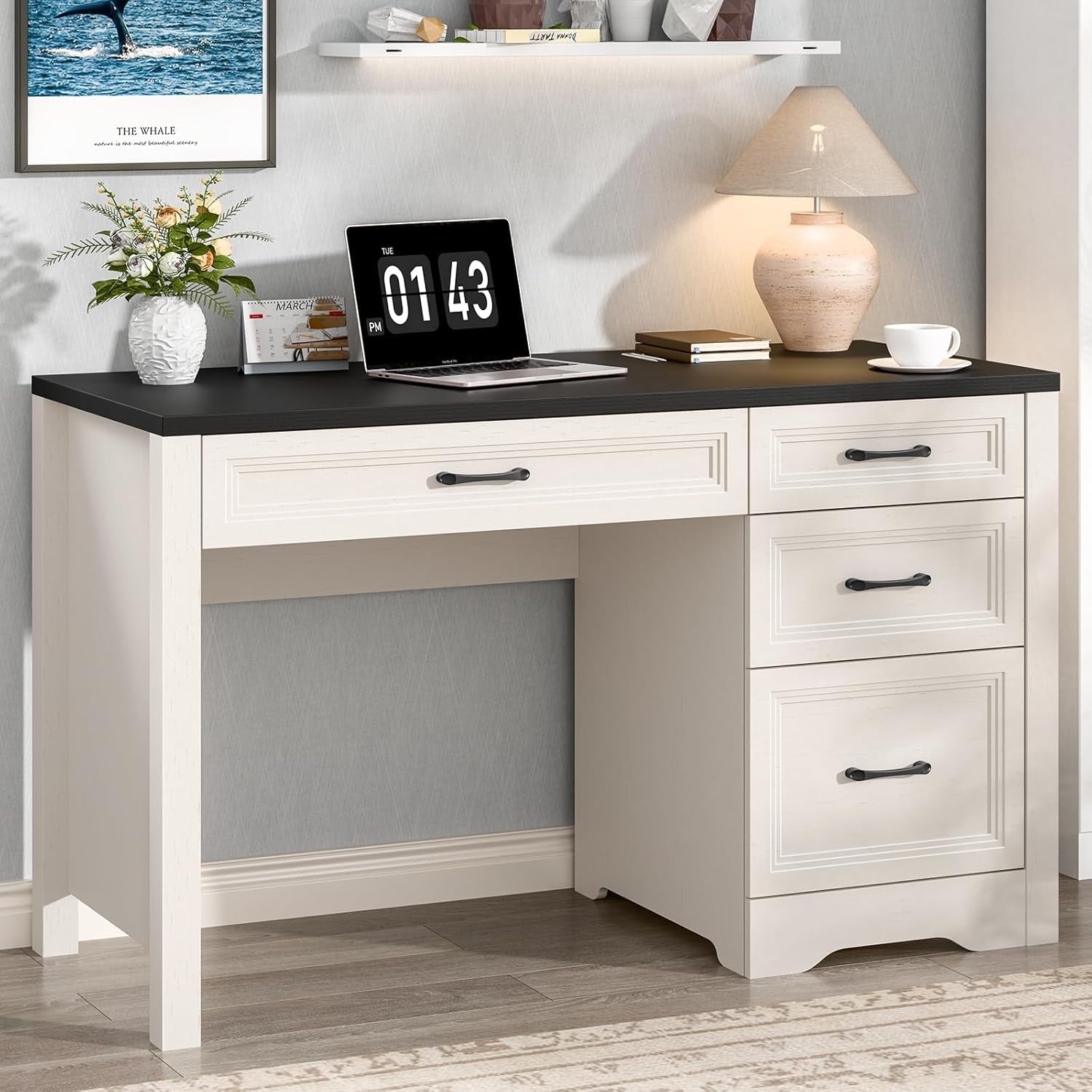Rustic Farmhouse Executive Desk with Ample Storage Drawers-0