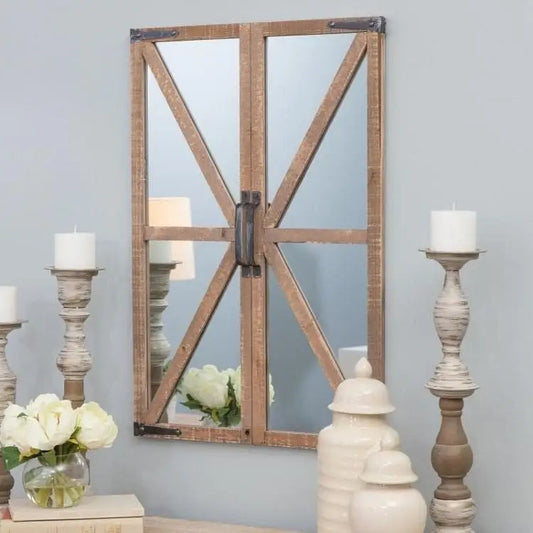 Rustic Vintage Faux Barn Doors Farmhouse Wall Mirror - Mirrors
