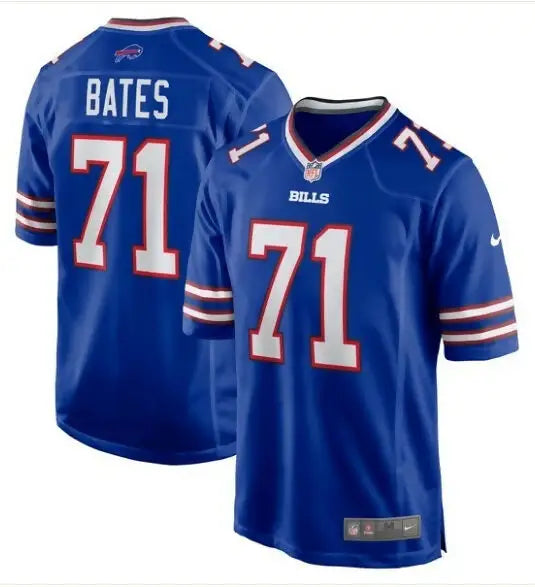 Blue Ryan Bates Buffalo Bills Nike Game Player Jersey with number 71 and BATES on back