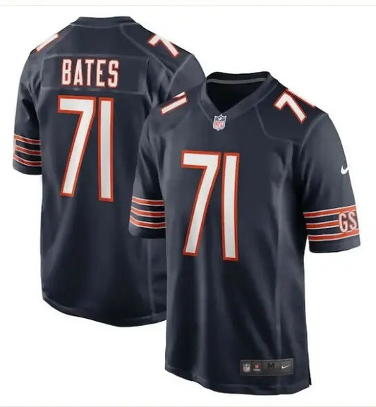 Dark blue Ryan Bates Chicago Bears Nike Game Jersey with number 71 and BATES on back