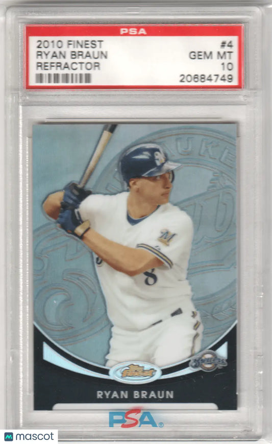 Graded Ryan Braun baseball card gem mint Brewers from Columbia Hobby with Refractor finish