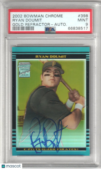 Ryan Doumit autographed baseball card from Columbia Hobby Bowman Chrome Gold Refractor Autograph PSA