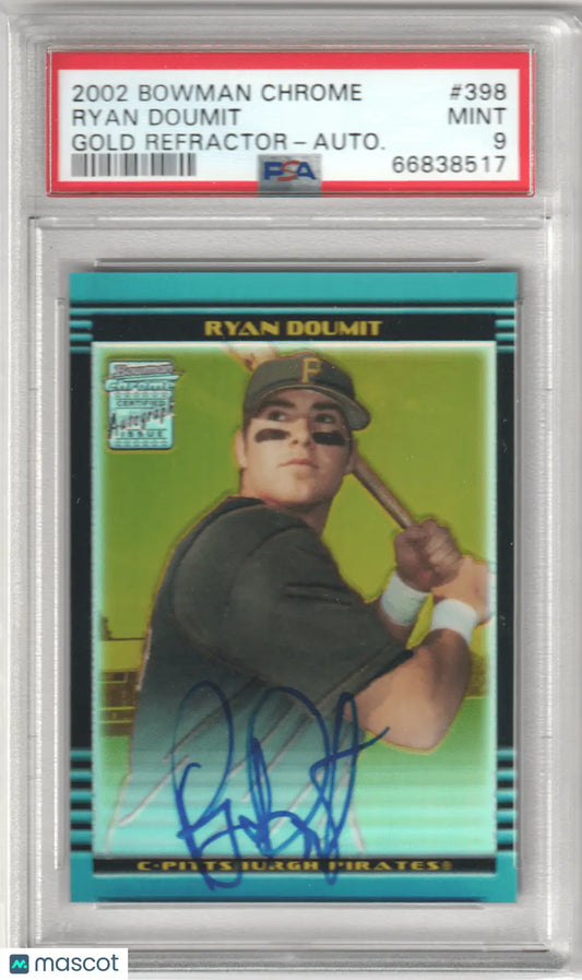 Ryan Doumit autographed baseball card from Columbia Hobby Bowman Chrome Gold Refractor Autograph PSA
