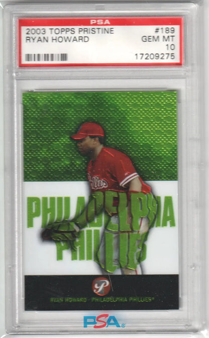 Graded Ryan Howard baseball card from Topps Pristine by Columbia Hobby in PSA 10 GEM MINT