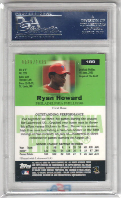 Ryan Howard 2003 Topps Pristine baseball card Gem Mint PSA 10 Columbia Hobby