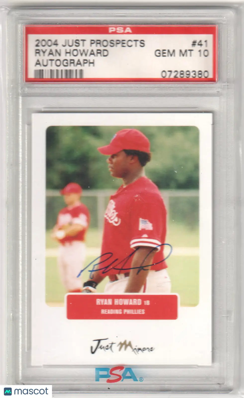 PSA-graded Ryan Howard 2004 Just Prospects Autograph baseball card GEM MT 10