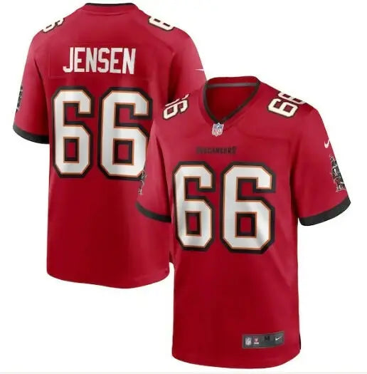 Red Tampa Bay Buccaneers Nike Game Jersey with white numbers and Ryan Jensen name