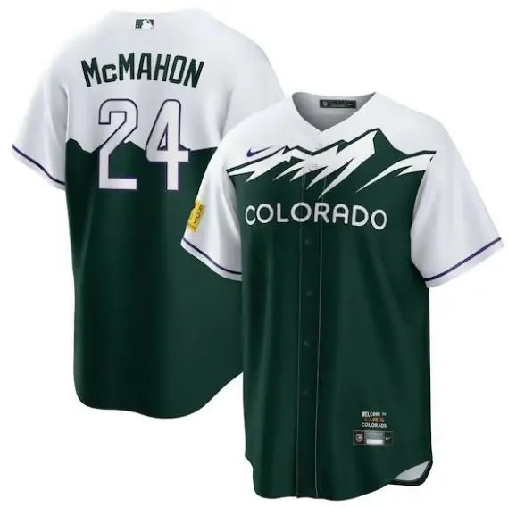 Colorado Rockies baseball jersey worn by Ryan McMahon in Nike City Connect White and Forest Green