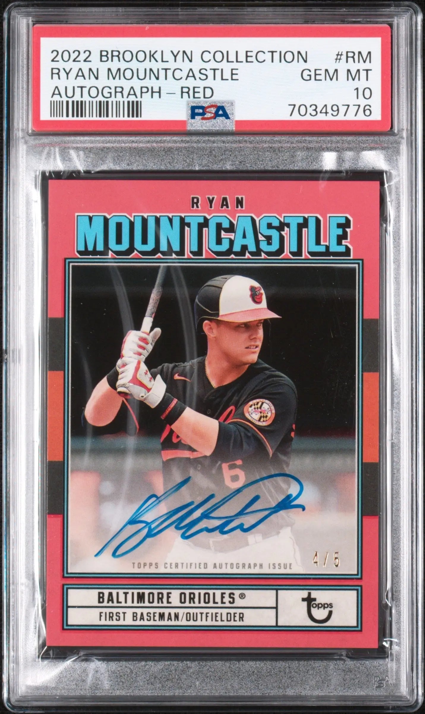 Graded Ryan Mountcastle baseball trading card from Brooklyn Collection Autograph Red series