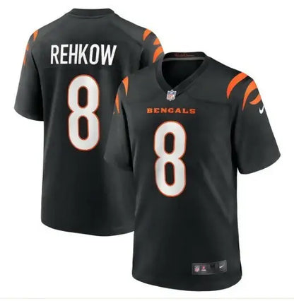 Black and orange Cincinnati Bengals Ryan Rehkow Nike Game Jersey number 8